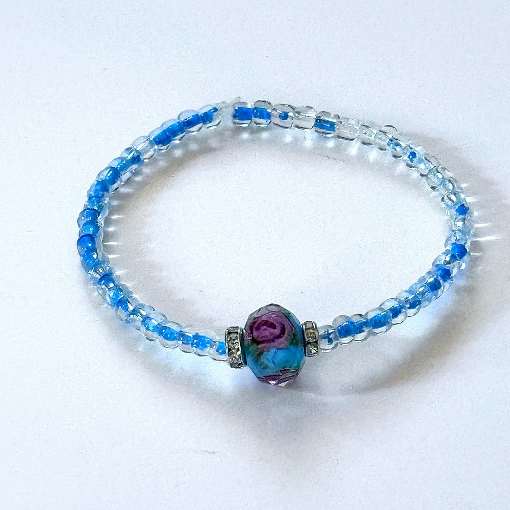 NEW! 🩵 Handmade Elegant Blue and Purple Beaded Bracelet